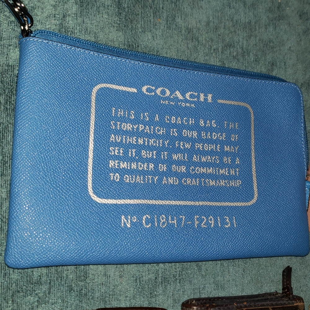Coach Leather Blue Wristlet Pouch